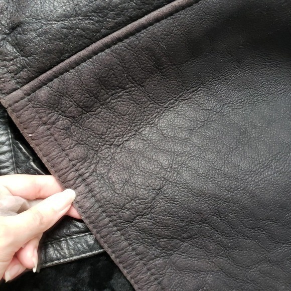 Vintage Patmos Long Leather Shearling Coat Womens Large Black Trench Full Length - Picture 14 of 16